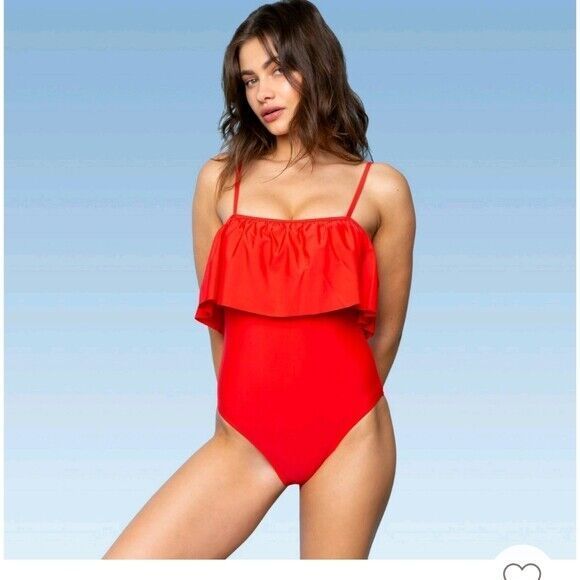 Sugar Coast By Lolli Ruffle Flounce Bandeau One Piece Swimsuit Red X-Large 6202 - Picture 1 of 7